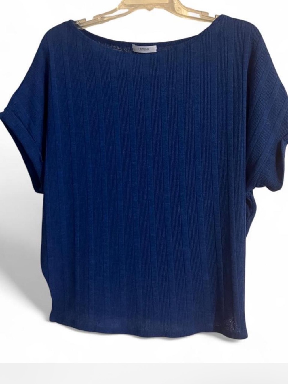 Cherish Blue Ribbed Short-Sleeve Women's Top